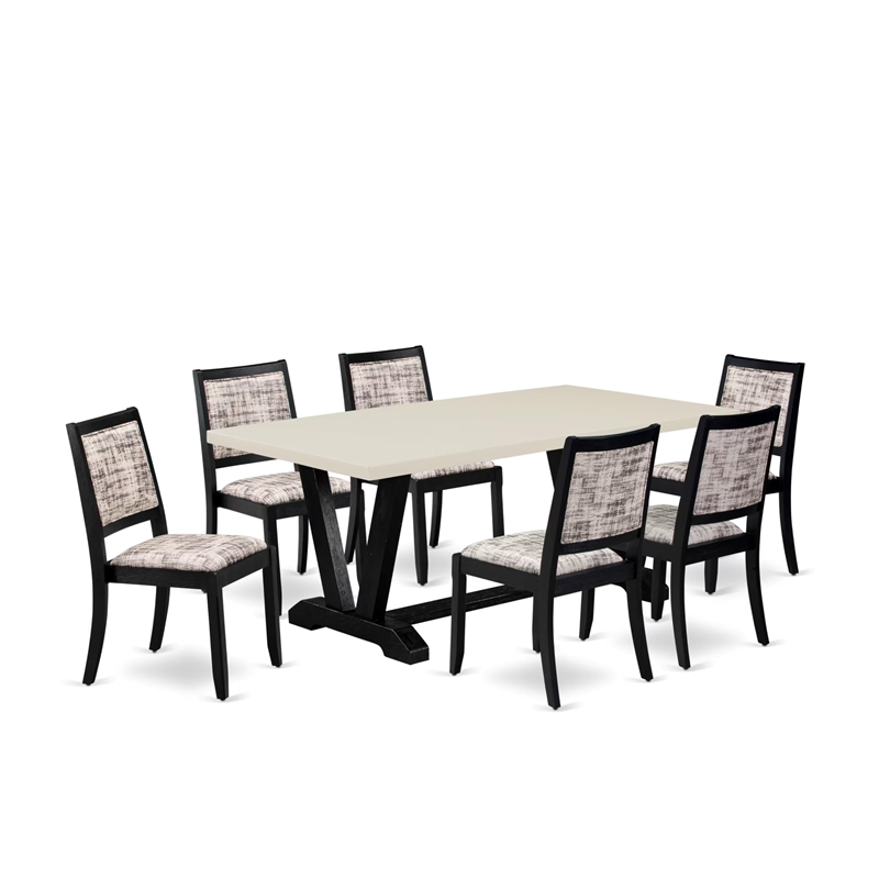 Pemberly Row 7-Piece Wood Dining Set with Linen White Top & Faux Leather