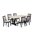 Pemberly Row 7-Piece Wood Dining Set with Linen White Top & Faux Leather