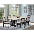 Pemberly Row 7-Piece Wood Dining Set with Linen White Top & Faux Leather