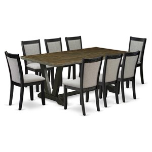 Pemberly Row 9-Piece Rubberwood Dining Set with Distressed Jacobean Table