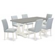 Pemberly Row 7-Piece Linen White Dining Set with Rectangular Cement Table