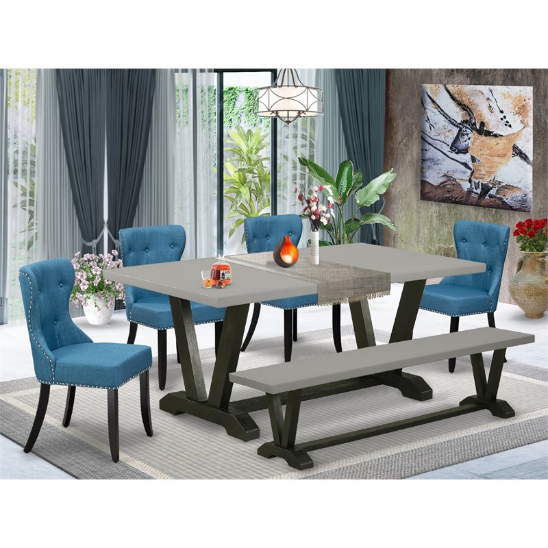 Pemberly Row 6-Piece Wood Dining Table Set in Cement and Black
