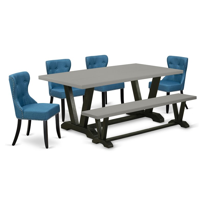 Pemberly Row 6-Piece Wood Dining Table Set in Cement and Black