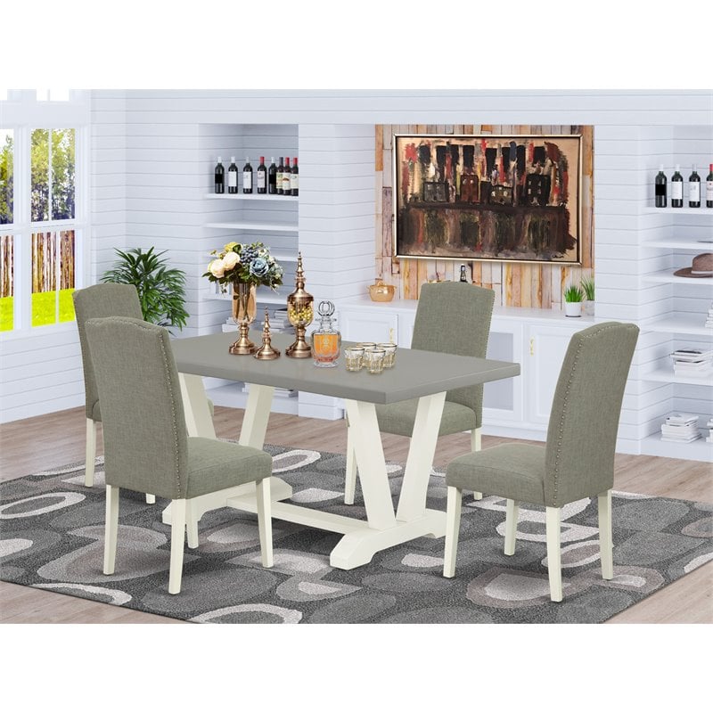 Pemberly Row 5-Piece Dinette Set with Parson Chairs in Linen White