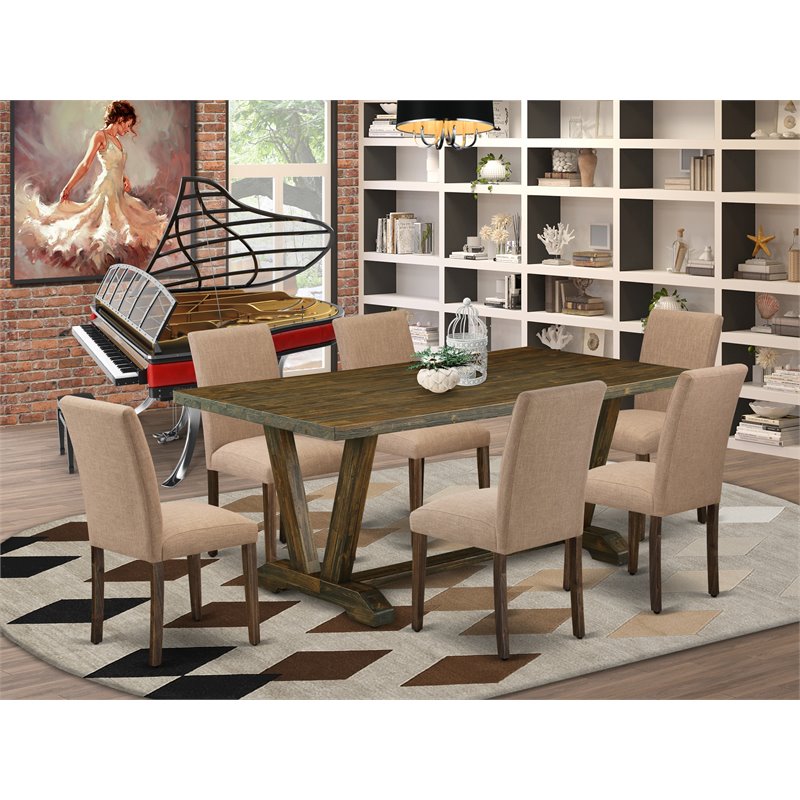 Pemberly Row 7-Piece Wood Dining Table Set in Brown and Light Sable