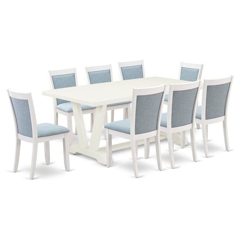 Pemberly Row 9-Piece Rubberwood Dining Set in Baby Blue and White