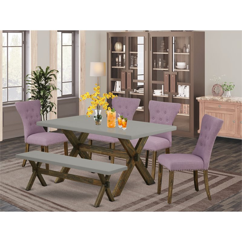 Pemberly Row 6-Piece Wood Dining Set in Cement and Jacobean Finish