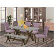 Pemberly Row 6-Piece Wood Dining Set in Cement and Jacobean Finish