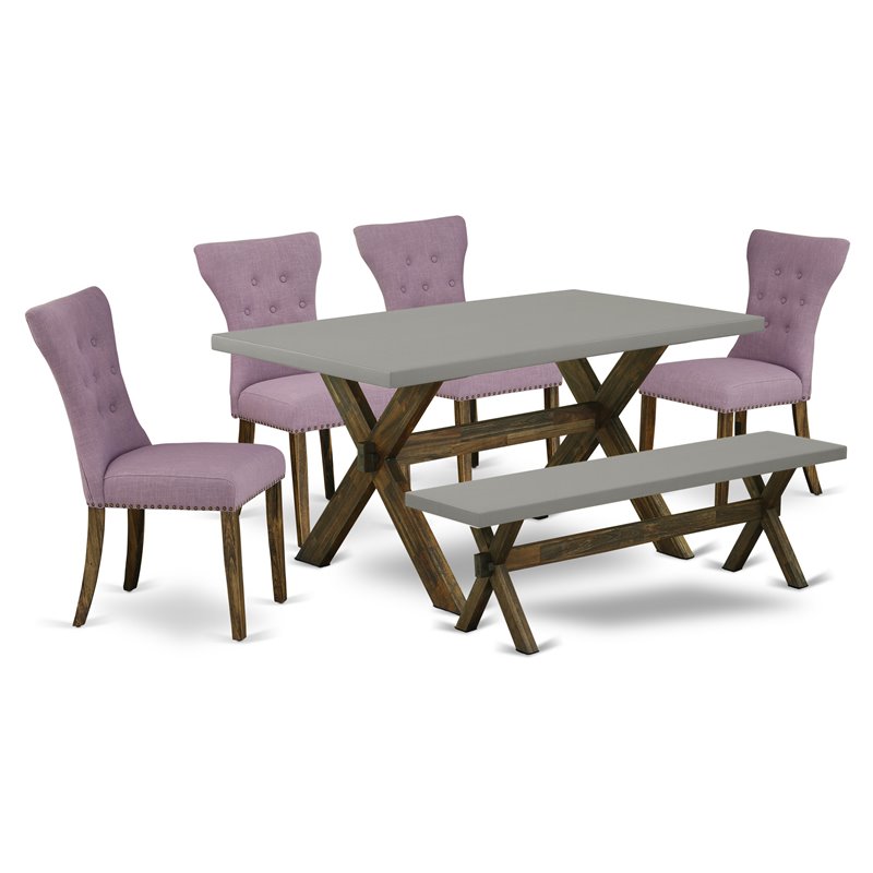 Pemberly Row 6-Piece Wood Dining Set in Cement and Jacobean Finish