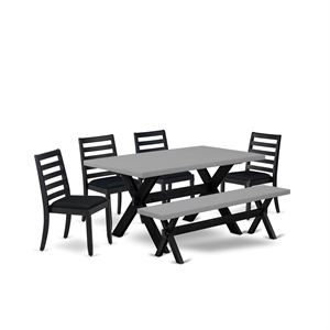 Pemberly Row 6-Piece Dining Table Set with Cement Top and Linen Seats