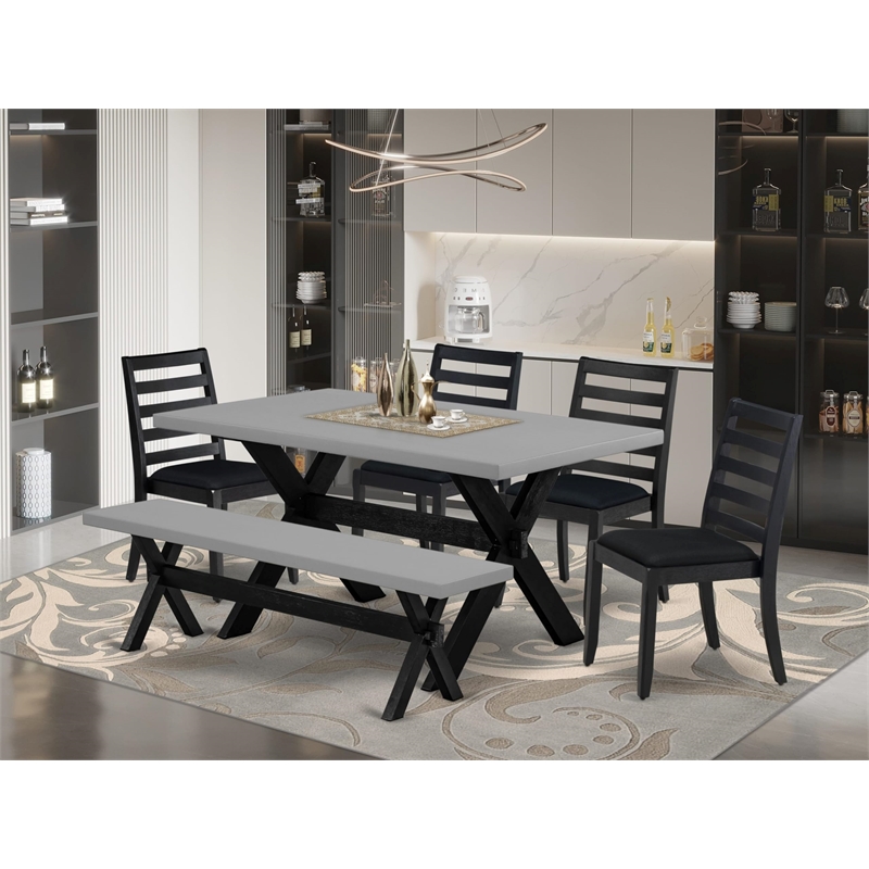Pemberly Row 6-Piece Dining Table Set with Cement Top and Linen Seats
