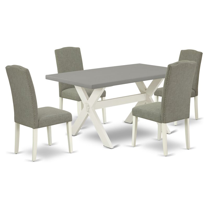 Pemberly Row 5-Piece Wood Dining Table Set in White and Dark Shitake