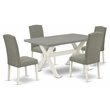 Pemberly Row 5-Piece Wood Dining Table Set in White and Dark Shitake