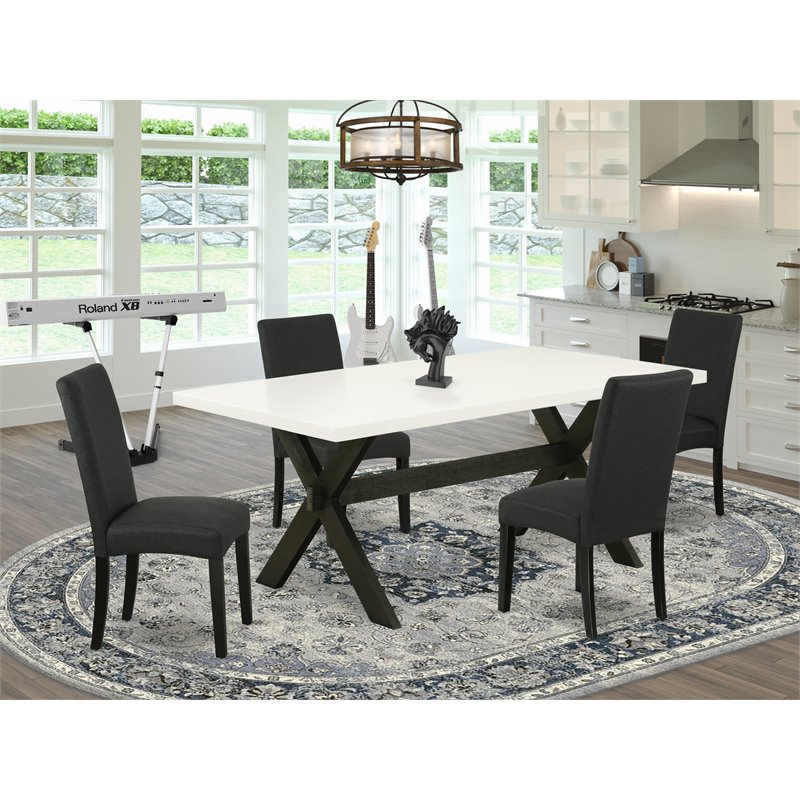Pemberly Row 5-Piece Wood Dining Set in Linen White and Black