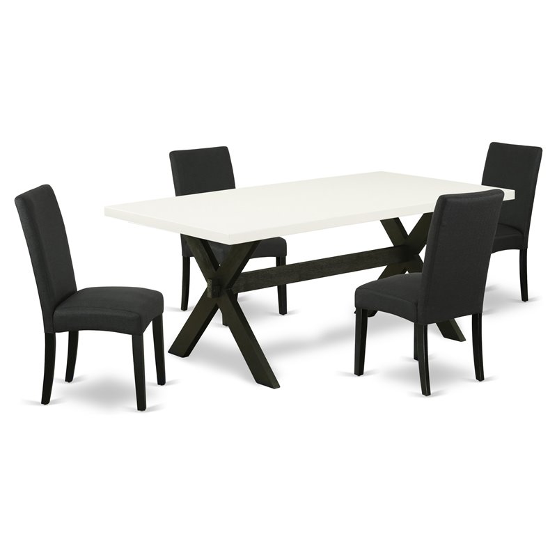 Pemberly Row 5-Piece Wood Dining Set in Linen White and Black