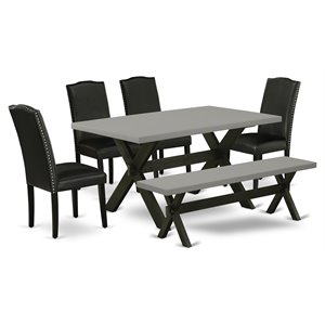 Pemberly Row 6-Piece Wood Dining Set in Cement with Black Upholstery