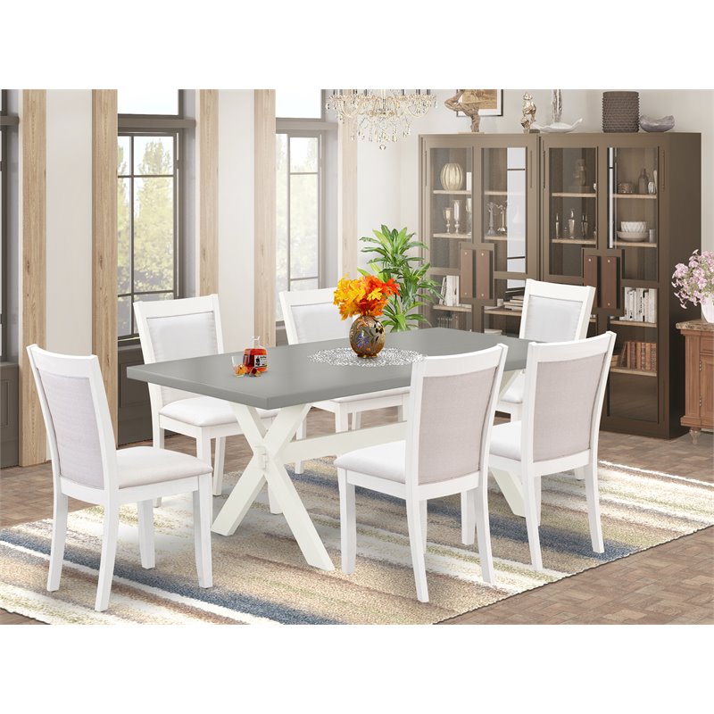 Pemberly Row 7-Piece Wood Dining Set in Cement/Cream/Linen White Finish