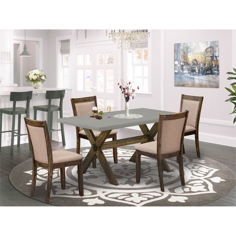 Pemberly Row 5-Piece Acacia Wood Dining Set in Khaki Gray and Cement