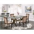 Pemberly Row 5-Piece Acacia Wood Dining Set in Khaki Gray and Cement
