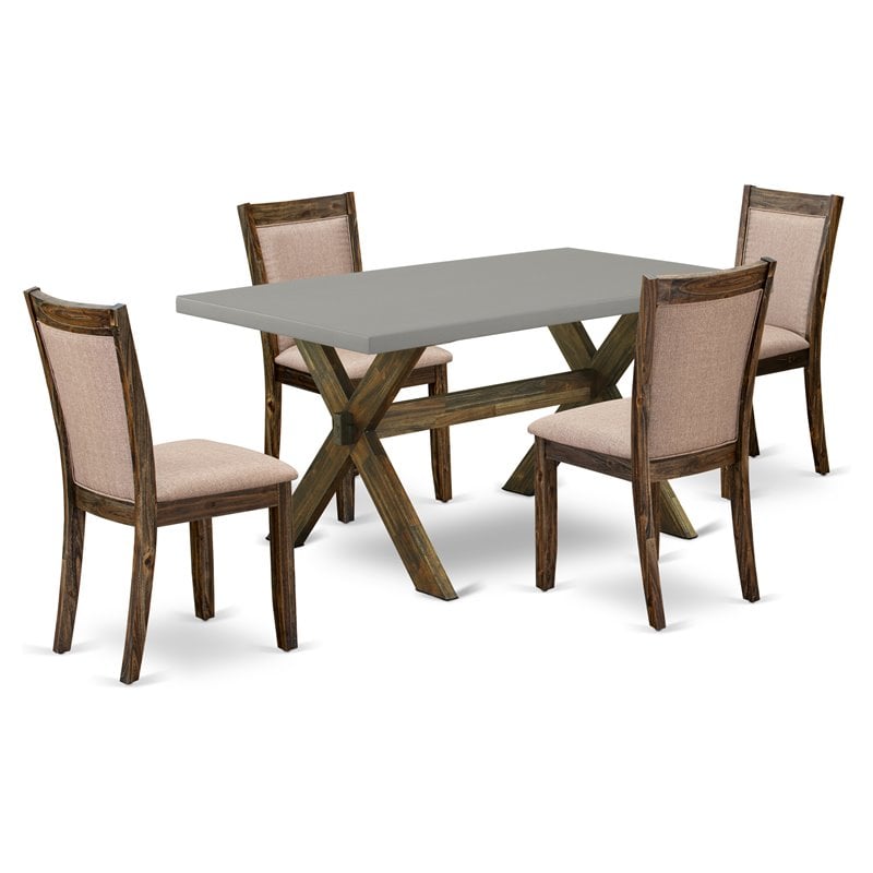 Pemberly Row 5-Piece Acacia Wood Dining Set in Khaki Gray and Cement