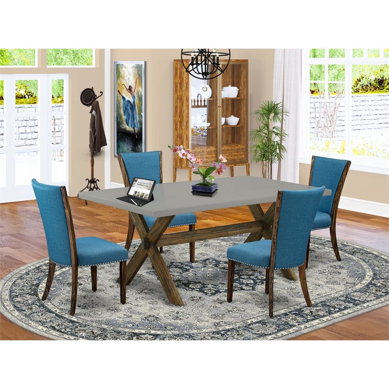 Pemberly Row 5-Piece Acacia Wood Dinette Set in Cement and Brown