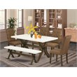 Pemberly Row 6-Piece Wood Dining Table Set with Bench in Jacobean Brown