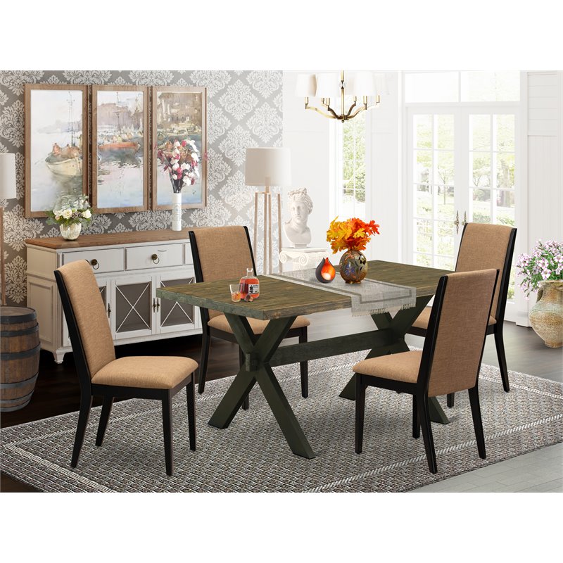 Pemberly Row 5-Piece Wood Kitchen Dining Set in Wire Brushed Black