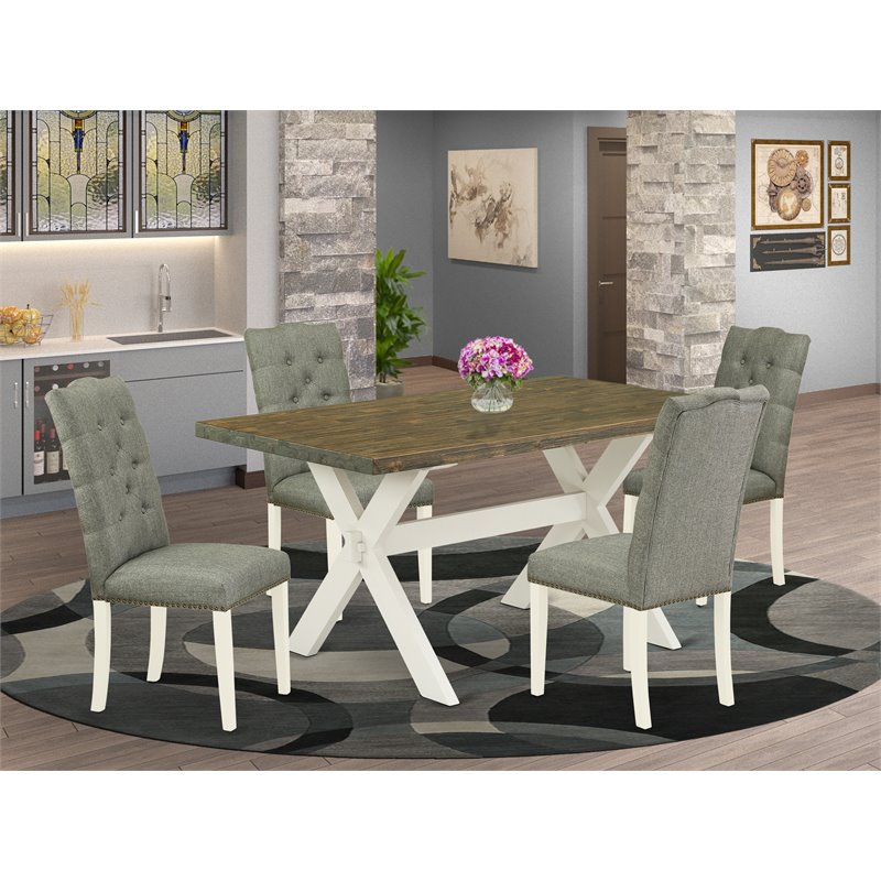 Pemberly Row 5-Piece Wood Dining Set with Smoke Linen Chairs