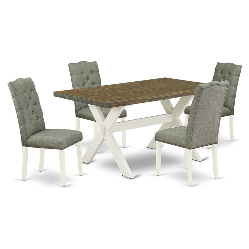 Pemberly Row 5-Piece Wood Dining Set with Smoke Linen Chairs
