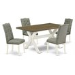 Pemberly Row 5-Piece Wood Dining Set with Smoke Linen Chairs