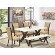 Pemberly Row 6-Piece Dining Set with Bench and Linen White Table