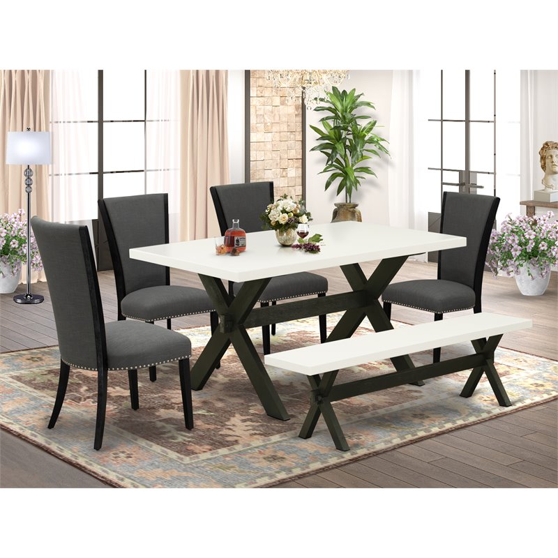 Pemberly Row 6-Piece Wood Dining Table Set in Linen White and Black