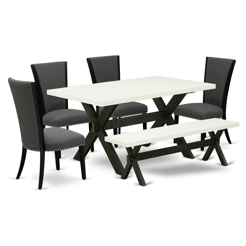 Pemberly Row 6-Piece Wood Dining Table Set in Linen White and Black