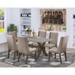 Pemberly Row 7-Piece Wood Dining Set with Linen White Table and Chairs