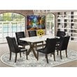 Pemberly Row 7-Piece Wood Dining Set with Jacobean Finish and PU Leather