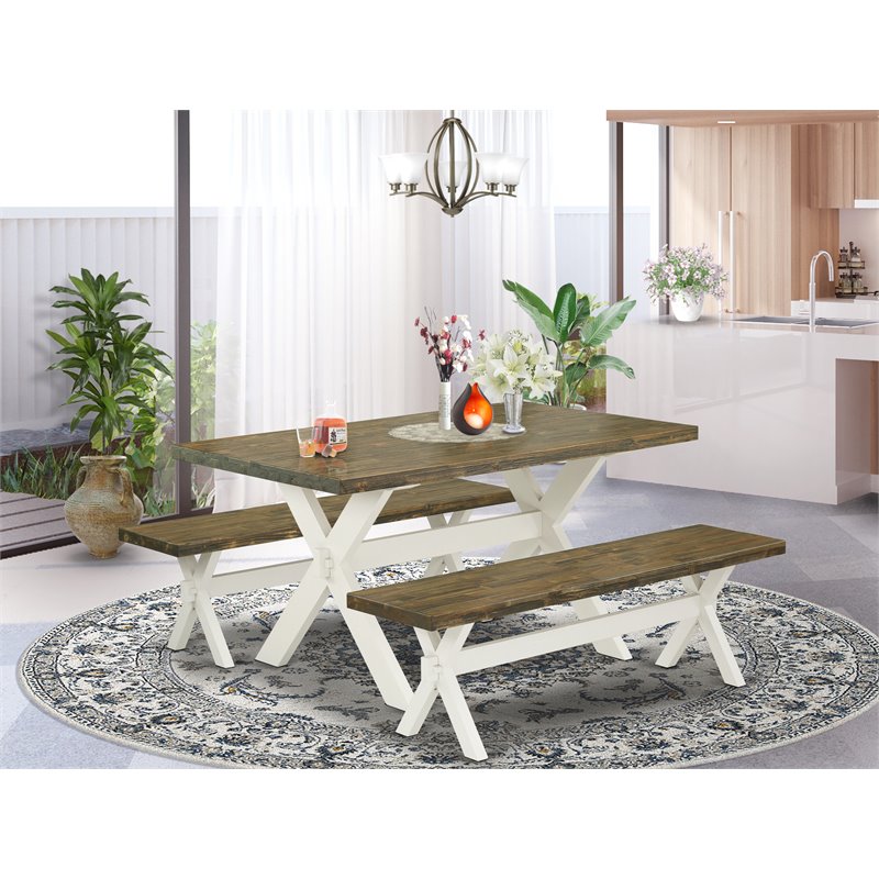 Pemberly Row 3-Piece Dining Table Set with Benches in Linen White