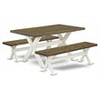 Pemberly Row 3-Piece Dining Table Set with Benches in Linen White