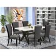 Pemberly Row 7-Piece Wood Dining Set with Linen White Table and Gray Chairs