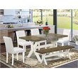 Pemberly Row 6-Piece Dining Set with Bench and Chairs in Black/Jacobean