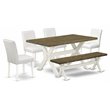 Pemberly Row 6-Piece Dining Set with Bench and Chairs in Black/Jacobean