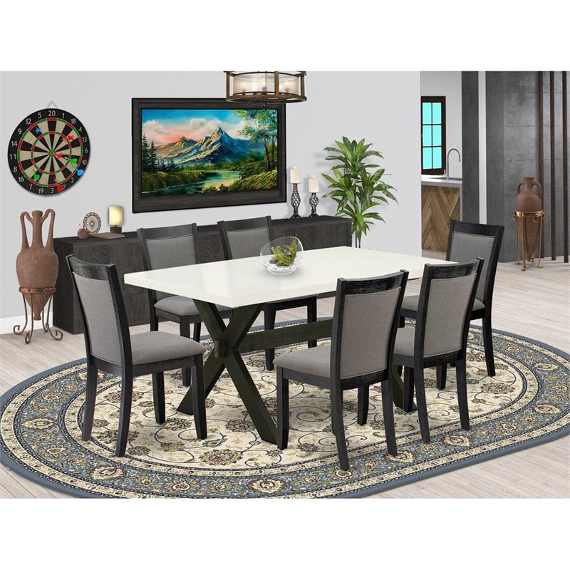Pemberly Row 7-Piece Dining Set in White/Dark Gray with Upholstered Chairs