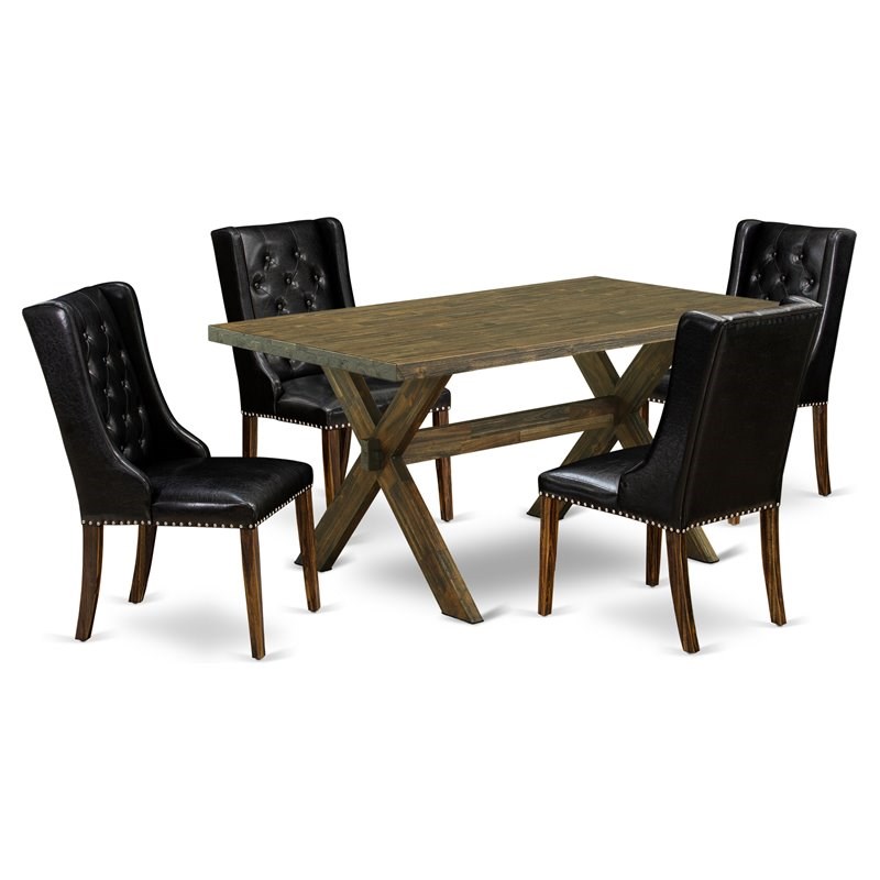 Pemberly Row 5-Piece Wood Dining Set with PU Leather in Jacobean