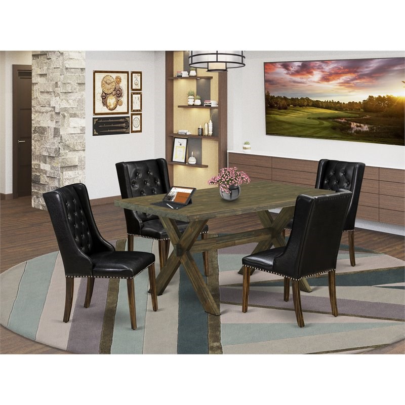 Pemberly Row 5-Piece Wood Dining Set with PU Leather in Jacobean