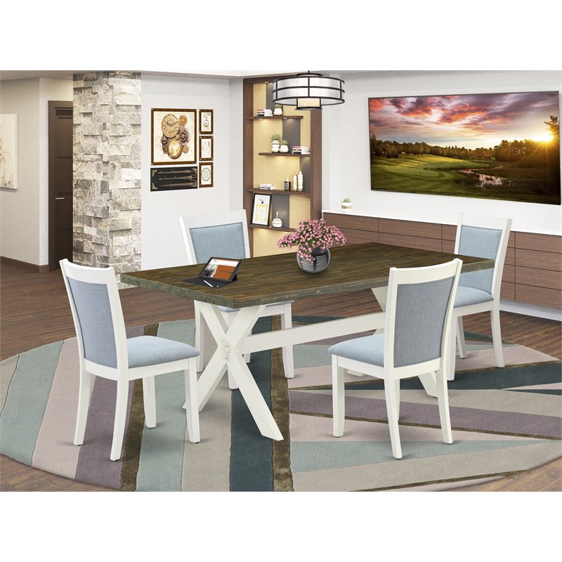 Pemberly Row 5-Piece Mid-Century Dining Set in Linen White and Jacobean