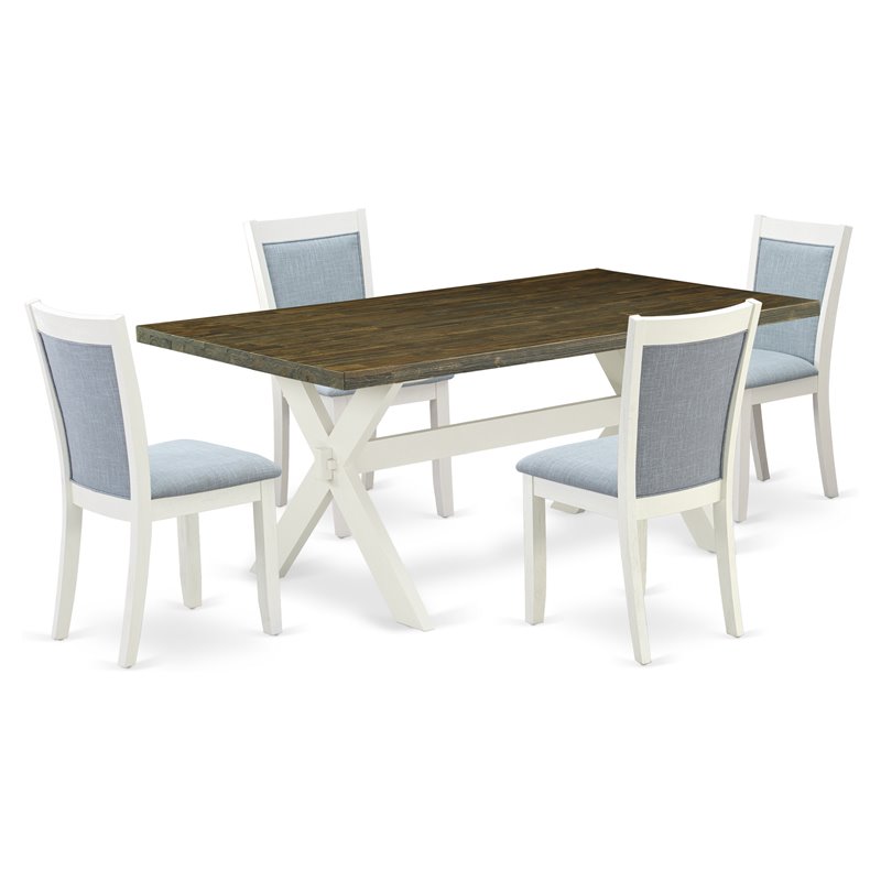 Pemberly Row 5-Piece Mid-Century Dining Set in Linen White and Jacobean