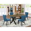Pemberly Row 5-Piece Wood Dining Set in Jacobean and Blue Finish