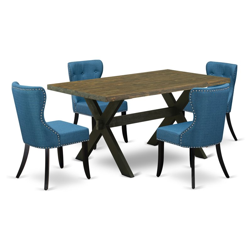 Pemberly Row 5-Piece Wood Dining Set in Jacobean and Blue Finish
