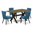 Pemberly Row 5-Piece Wood Dining Set in Jacobean and Blue Finish