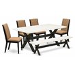 Pemberly Row 6-Piece Wood Dining Set with Bench in Black/Light Sable