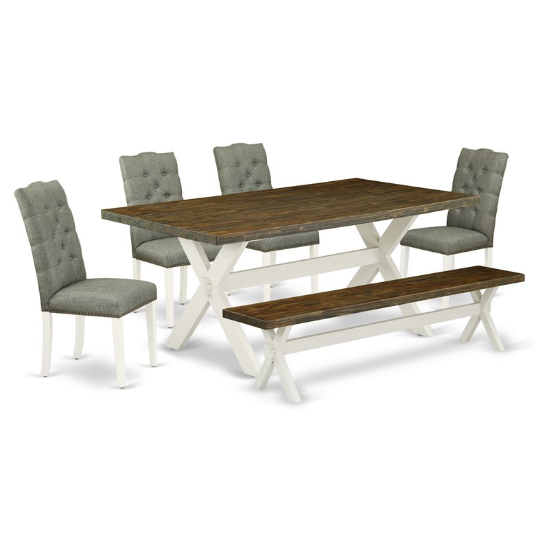 Pemberly Row 6-Piece Wood Dining Table Set in Linen White and Smoke